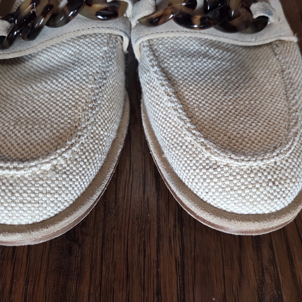 J. McLaughlin Woven Tortoise Chain Loafers 7 | Cream Resort Palm Beach Chic - Picture 6 of 9
